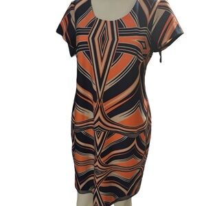 Taylor Orange & Black Geometric Short Dress